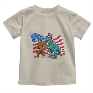 Funny Patriotic Toddler T Shirt Bigfoot Walking Dinosaur With USA Flag TS12 Sand Print Your Wear