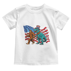 Funny Patriotic Toddler T Shirt Bigfoot Walking Dinosaur With USA Flag TS12 White Print Your Wear