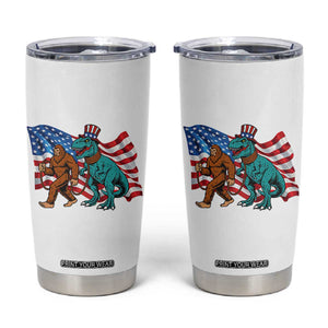 Funny Patriotic Tumbler Cup Bigfoot Walking Dinosaur With USA Flag TS12 White Print Your Wear