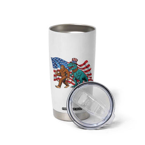 Funny Patriotic Tumbler Cup Bigfoot Walking Dinosaur With USA Flag TS12 Print Your Wear