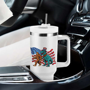 Funny Patriotic Tumbler With Handle Bigfoot Walking Dinosaur With USA Flag TS12 Print Your Wear