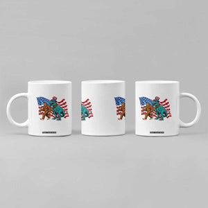 Funny Patriotic Coffee Mug Bigfoot Walking Dinosaur With USA Flag TS12 Print Your Wear