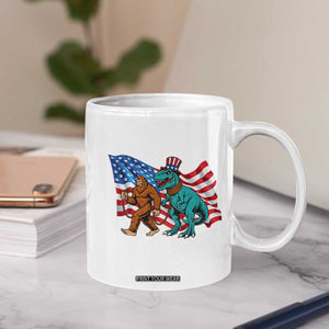 Funny Patriotic Coffee Mug Bigfoot Walking Dinosaur With USA Flag TS12 Print Your Wear