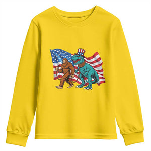 Funny Patriotic Youth Sweatshirt Bigfoot Walking Dinosaur With USA Flag TS12 Daisy Print Your Wear