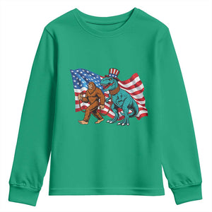 Funny Patriotic Youth Sweatshirt Bigfoot Walking Dinosaur With USA Flag TS12 Irish Green Print Your Wear