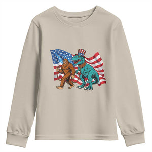 Funny Patriotic Youth Sweatshirt Bigfoot Walking Dinosaur With USA Flag TS12 Sand Print Your Wear