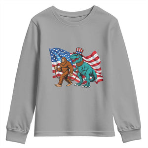 Funny Patriotic Youth Sweatshirt Bigfoot Walking Dinosaur With USA Flag TS12 Sport Gray Print Your Wear