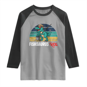 Funny Dinosaur Raglan Shirt Fishsaurus Rex Fishing Lover TS12 Sport Gray Black Print Your Wear