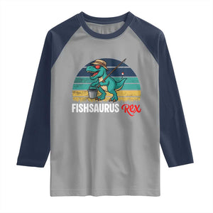 Funny Dinosaur Raglan Shirt Fishsaurus Rex Fishing Lover TS12 Sport Gray Navy Print Your Wear