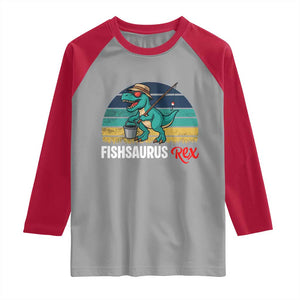 Funny Dinosaur Raglan Shirt Fishsaurus Rex Fishing Lover TS12 Sport Gray Red Print Your Wear