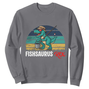 Funny Dinosaur Sweatshirt Fishsaurus Rex Fishing Lover TS12 Charcoal Print Your Wear