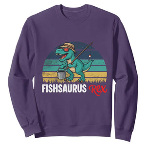 Funny Dinosaur Sweatshirt Fishsaurus Rex Fishing Lover TS12 Purple Print Your Wear