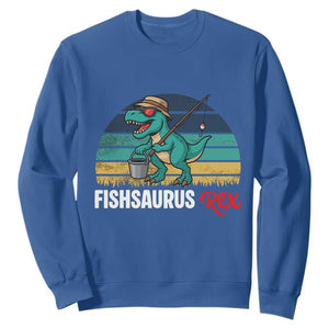 Funny Dinosaur Sweatshirt Fishsaurus Rex Fishing Lover TS12 Royal Blue Print Your Wear
