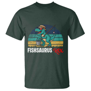 Funny Dinosaur T Shirt Fishsaurus Rex Fishing Lover TS12 Dark Forest Green Print Your Wear