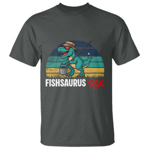 Funny Dinosaur T Shirt Fishsaurus Rex Fishing Lover TS12 Dark Heather Print Your Wear