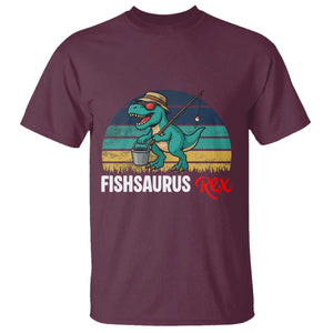 Funny Dinosaur T Shirt Fishsaurus Rex Fishing Lover TS12 Maroon Print Your Wear