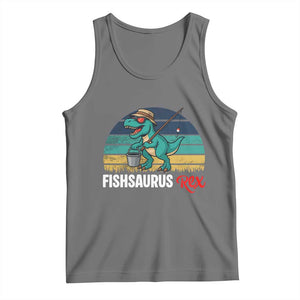 Funny Dinosaur Tank Top Fishsaurus Rex Fishing Lover TS12 Black Heather Print Your Wear