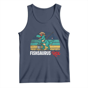 Funny Dinosaur Tank Top Fishsaurus Rex Fishing Lover TS12 Navy Print Your Wear