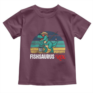 Funny Dinosaur Toddler T Shirt Fishsaurus Rex Fishing Lover TS12 Maroon Print Your Wear