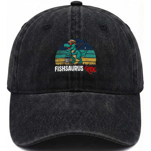 Funny Dinosaur Washed Cotton Baseball Cap Fishsaurus Rex Fishing Lover TS12 Print Your Wear