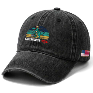 Funny Dinosaur Washed Cotton Baseball Cap Fishsaurus Rex Fishing Lover TS12 Print Your Wear