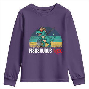 Funny Dinosaur Youth Sweatshirt Fishsaurus Rex Fishing Lover TS12 Purple Print Your Wear