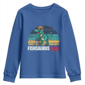 Funny Dinosaur Youth Sweatshirt Fishsaurus Rex Fishing Lover TS12 Royal Blue Print Your Wear