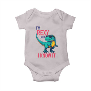 Funny Dinosaur Baby Onesie I Am Rexy And I Know It TS12 Ice Gray Print Your Wear