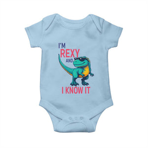 Funny Dinosaur Baby Onesie I Am Rexy And I Know It TS12 Light Blue Print Your Wear