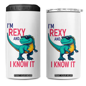 Funny Dinosaur 4 in 1 Can Cooler Tumbler I Am Rexy And I Know It TS12 One Size: 16 oz White Print Your Wear