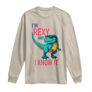 Funny Dinosaur Long Sleeve Shirt I Am Rexy And I Know It TS12 Sand Print Your Wear