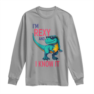 Funny Dinosaur Long Sleeve Shirt I Am Rexy And I Know It TS12 Sport Gray Print Your Wear