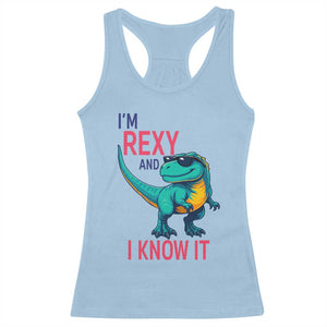 Funny Dinosaur Racerback Tank Top I Am Rexy And I Know It TS12 Light Blue Print Your Wear