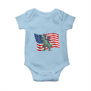 Funny Trump Riding Dinosaur Baby Onesie America Flag Patriotic TS12 Light Blue Print Your Wear