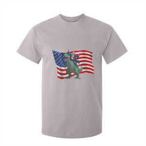 Funny Trump Riding Dinosaur T Shirt For Kid America Flag Patriotic TS12 Ice Gray Print Your Wear