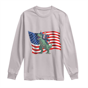 Funny Trump Riding Dinosaur Long Sleeve Shirt America Flag Patriotic TS12 Ice Gray Print Your Wear