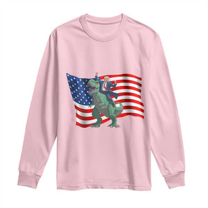 Funny Trump Riding Dinosaur Long Sleeve Shirt America Flag Patriotic TS12 Light Pink Print Your Wear
