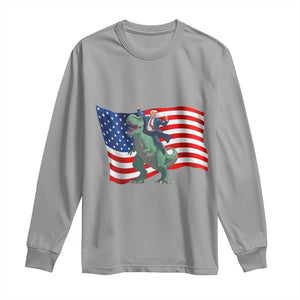 Funny Trump Riding Dinosaur Long Sleeve Shirt America Flag Patriotic TS12 Sport Gray Print Your Wear