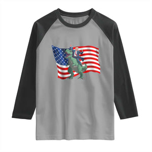 Funny Trump Riding Dinosaur Raglan Shirt America Flag Patriotic TS12 Sport Gray Black Print Your Wear