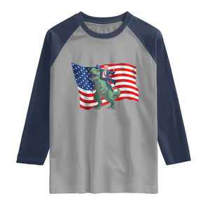 Funny Trump Riding Dinosaur Raglan Shirt America Flag Patriotic TS12 Sport Gray Navy Print Your Wear