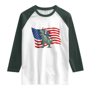 Funny Trump Riding Dinosaur Raglan Shirt America Flag Patriotic TS12 White Dark Forest Green Print Your Wear