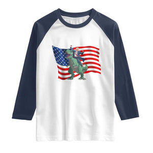 Funny Trump Riding Dinosaur Raglan Shirt America Flag Patriotic TS12 White Navy Print Your Wear