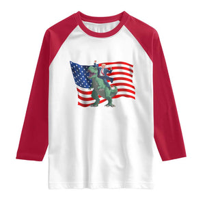 Funny Trump Riding Dinosaur Raglan Shirt America Flag Patriotic TS12 White Red Print Your Wear