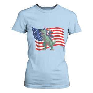 Funny Trump Riding Dinosaur T Shirt For Women America Flag Patriotic TS12 Light Blue Print Your Wear