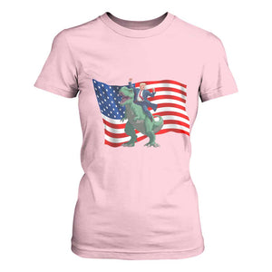 Funny Trump Riding Dinosaur T Shirt For Women America Flag Patriotic TS12 Light Pink Print Your Wear