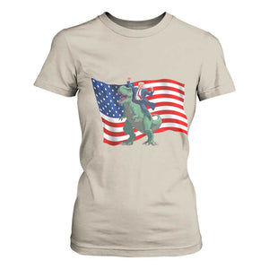 Funny Trump Riding Dinosaur T Shirt For Women America Flag Patriotic TS12 Sand Print Your Wear