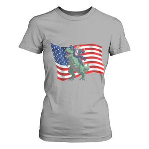Funny Trump Riding Dinosaur T Shirt For Women America Flag Patriotic TS12 Sport Gray Print Your Wear
