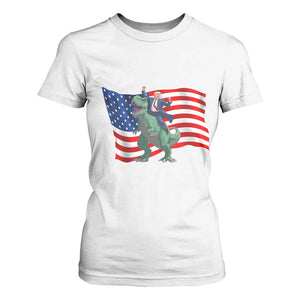 Funny Trump Riding Dinosaur T Shirt For Women America Flag Patriotic TS12 White Print Your Wear