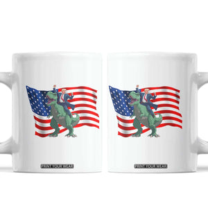 Funny Trump Riding Dinosaur Coffee Mug America Flag Patriotic TS12 White Print Your Wear