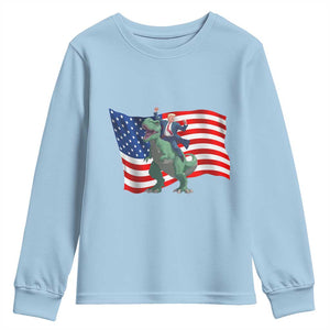 Funny Trump Riding Dinosaur Youth Sweatshirt America Flag Patriotic TS12 Light Blue Print Your Wear